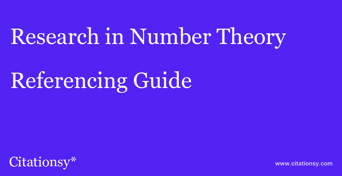 cite Research in Number Theory  — Referencing Guide